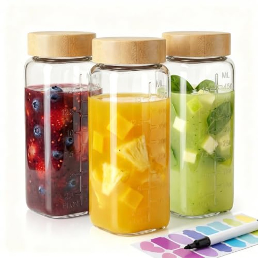 16oz Square Glass Juice Bottle - Tin Container Lid reseña y precio