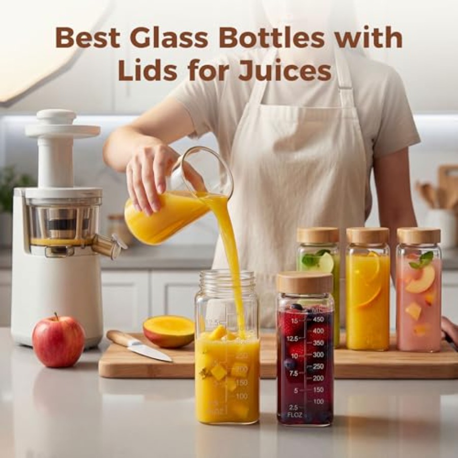 16oz Square Glass Juice Bottle - Tin Container Lid reseña y precio