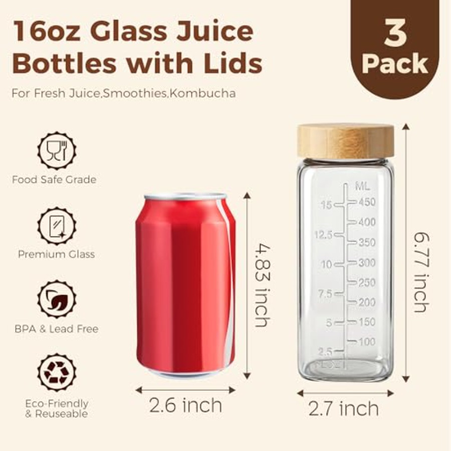 16oz Square Glass Juice Bottle - Tin Container Lid reseña y precio