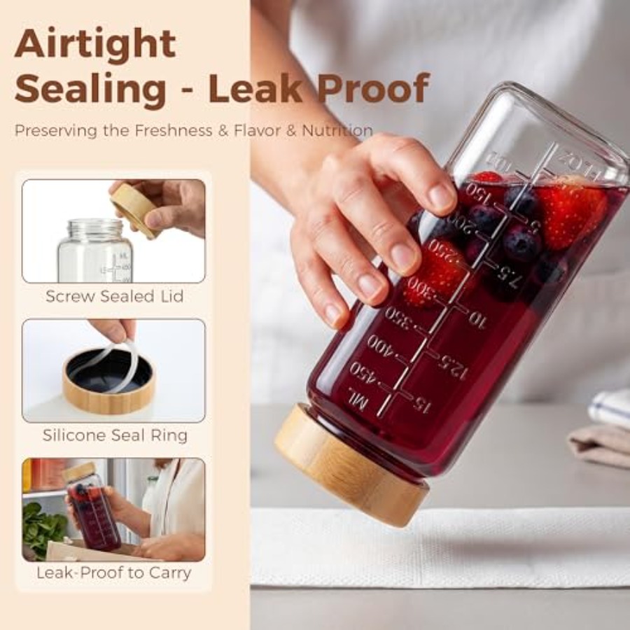 16oz Square Glass Juice Bottle - Tin Container Lid reseña y precio